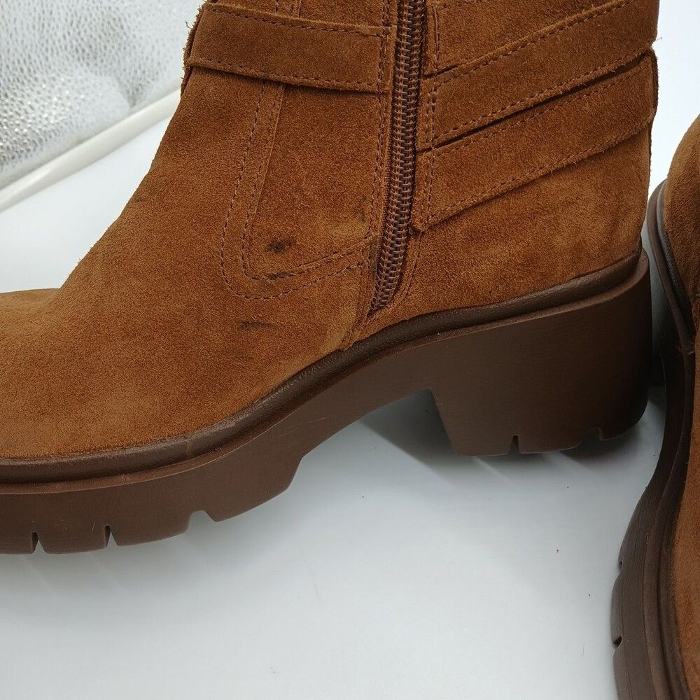 Steve Madden Coletta Lug Sole Tan Suede Buckle Ankle Booties Size 7 - Picture 9 of 10